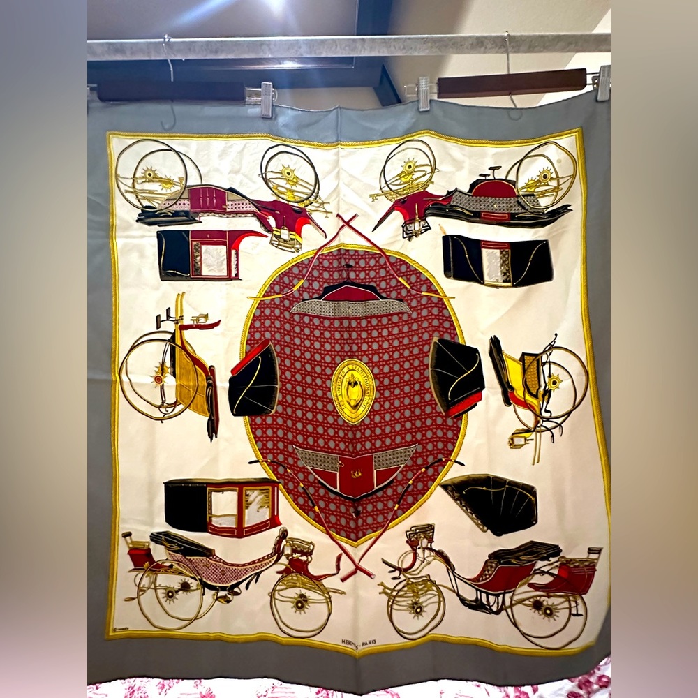 Hermes Les Voitures a Transformation Silk vintage Scarf